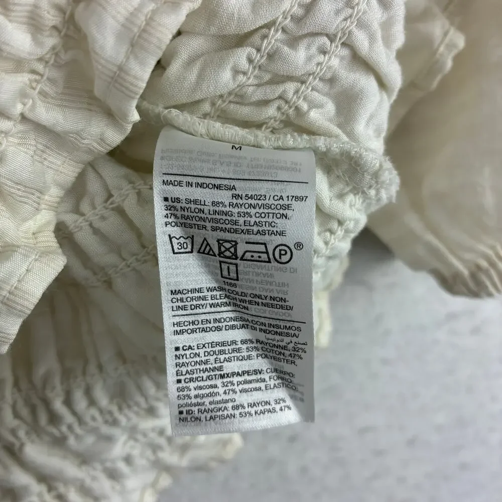 Old Navy All Over Smocking Puff Slv Crop Boho Cottage Blouse Womens Medium Ivory
